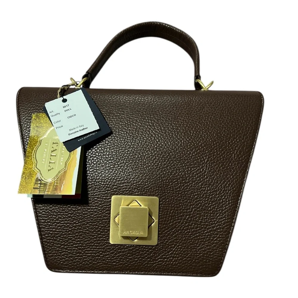Brand new ARCADIA Made In Italy Leather Asymmetrical Geo Satchel Handbag